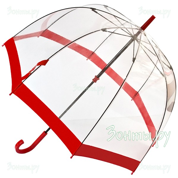 Прозрачный зонт-трость женский Fulton L041-025 Red Birdcage-1 с красной окантовкой