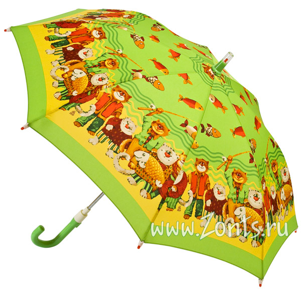 Коты на рыбалке зеленый детский зонтик с лампочками Zest 21551-26