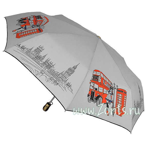 Серый зонт женский с Лондоном Три слона 195-35