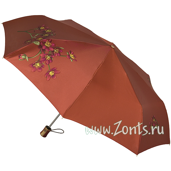 Коричневый женский зонт с цветами Три слона 155-20