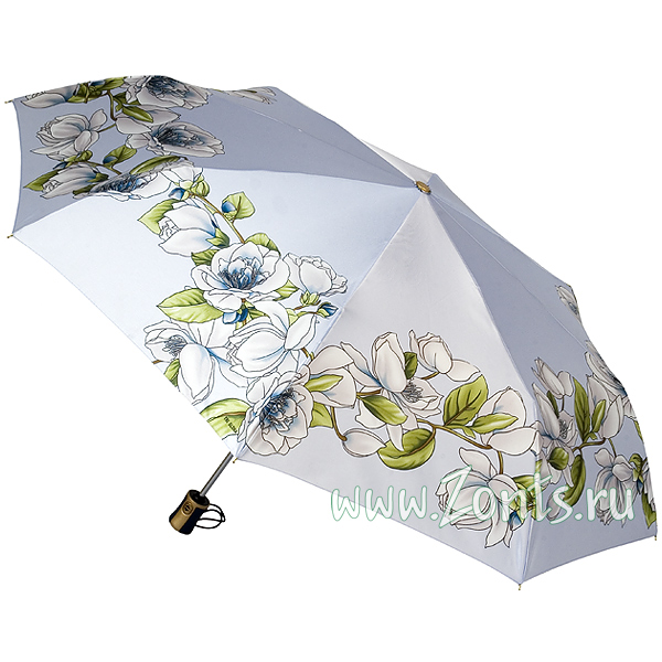 Голубой женский атласный зонт с цветами Три слона 155-31