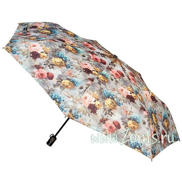 Серый женский зонтик с цветами Три слона 361-06