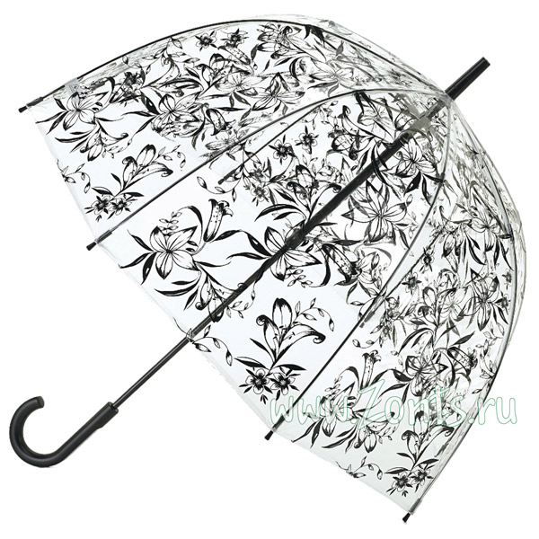 Прозрачный женский зонт-трость Fulton L042-2313 Lily Birdcage-2 с цветочным узором