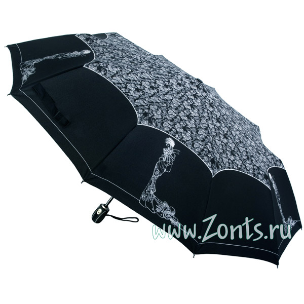 Черный с рисунком женский зонтик Zest 239666-08