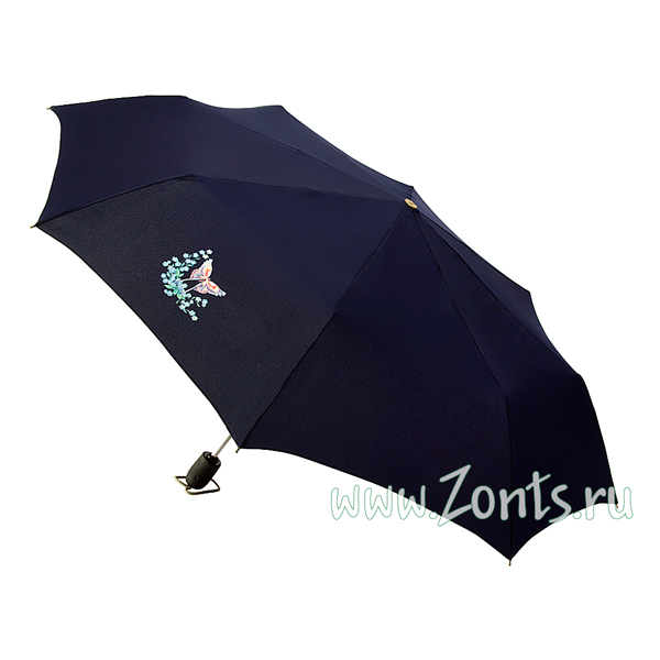 Недорогой женский зонтик Airton 3912-16 синего цвета с бабочкой сбоку