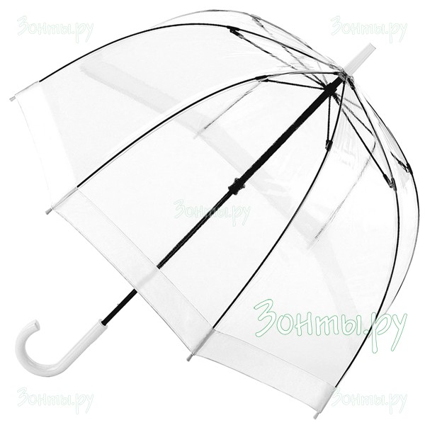 Прозрачный женский зонт-трость Fulton L041-002 White Birdcage-1 с белой окантовкой и ручкой