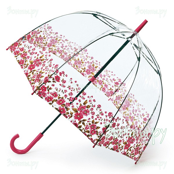 Прозрачный зонт-трость Fulton L042-2643 Birdcage-2 с цветами по канту
