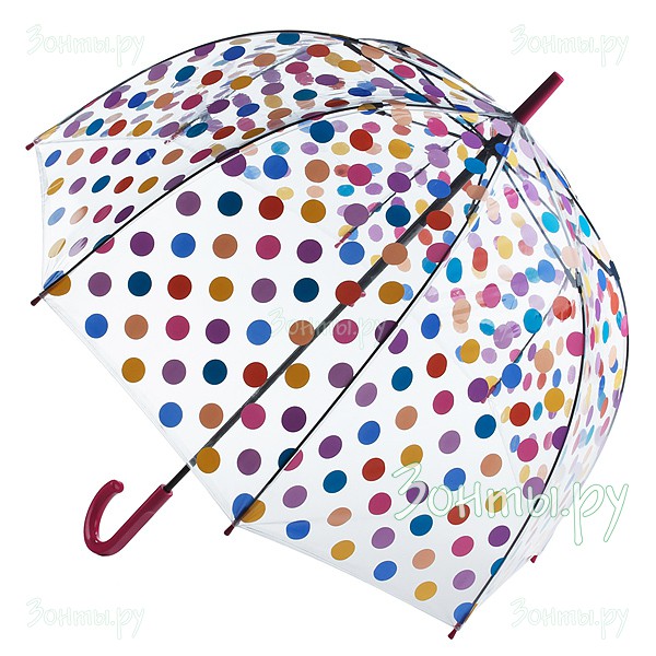 Женский прозрачный зонт трость Fulton L042-2645 Birdcage-2 с яркой расцветкой