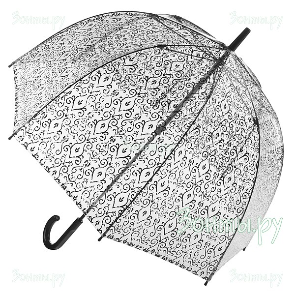 Прозрачный женский зонт-трость Fulton L042-2644 Birdcage-2 с растительным узором