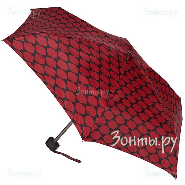 Дизайнерский плоский зонт Lulu Guinness L717-2681 Lips Grid Red