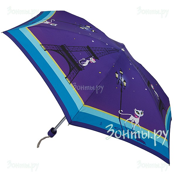 Плоский женский зонт Zest 55516-215 с кошечкой