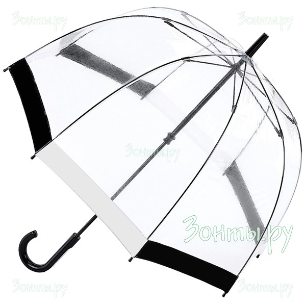 Прозрачный женский зонтик трость Fulton L041-090 Black White Birdcage-1 с черно-белой каймой