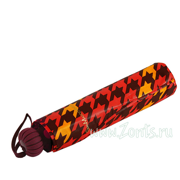Красный зонт с коричневым рисунком и желтыми полосами GianMarcoVenturi 20194-02 от Perletti