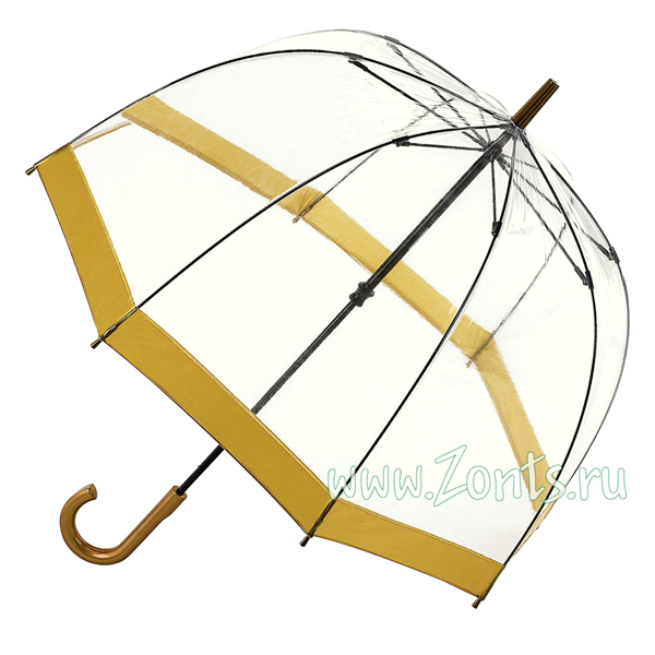 Женский зонт-трость Fulton L041-013 Metallic Gold Birdcage-1 из прозрачного поливинила