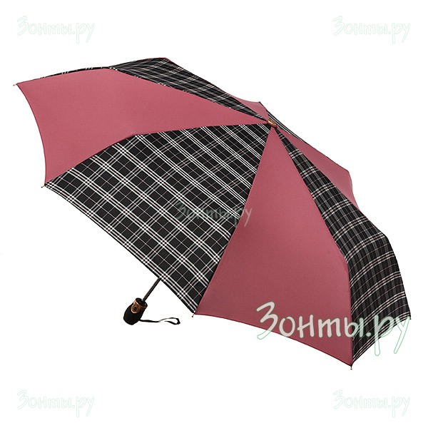 Женский зонт Три слона 102-04 розовый с клетчатыми секторами
