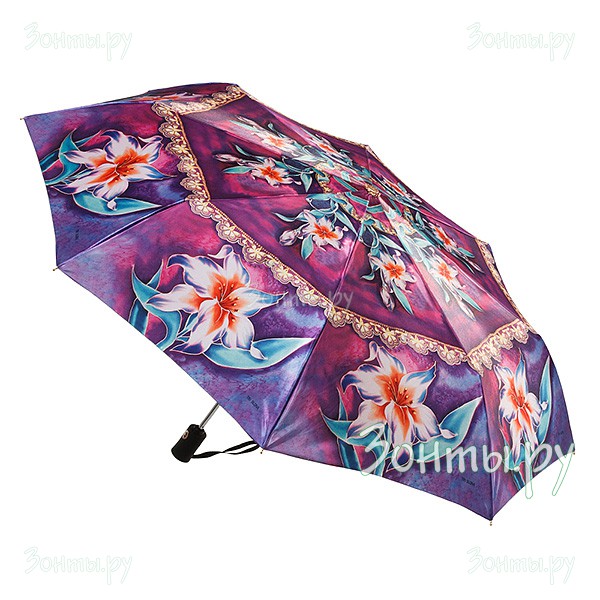 Женский зонт Три слона L3831(131)-17С сатиновый с лилиями
