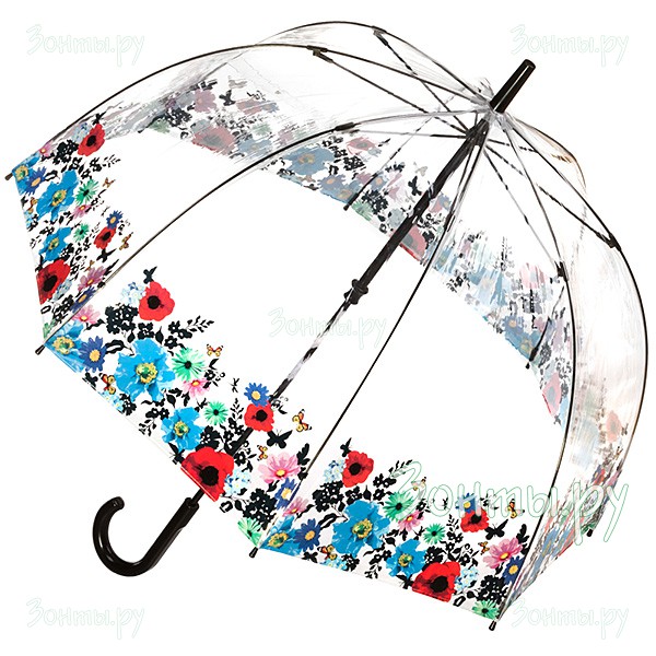 Женский зонт-трость с прозрачным куполом Fulton L042-3165 Wild Flowers Birdcage-2