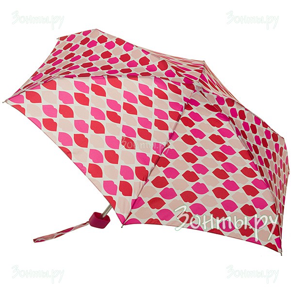 Маленький дизайнерский зонт для женщин Lulu Guinness L717-3181 Lip Grid Light Stone