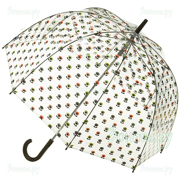 Женский прозрачный зонт-трость от дизайнера Orla Kiely L746-3201  Mini Multi Flower Oval Birdcage