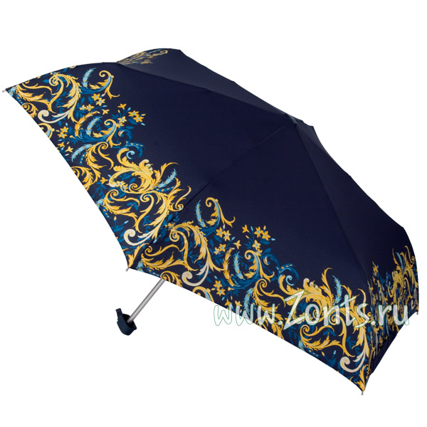 Красивый женский зонт Fulton L350-2067 Baroque Border Ultralite-2 темно-синего цвета