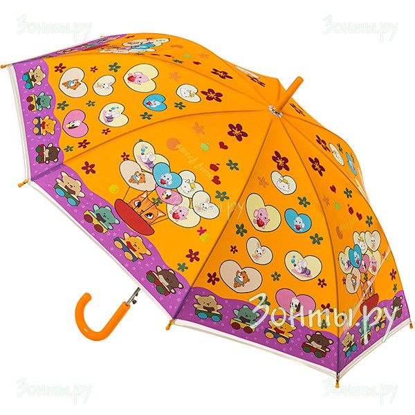 Детский зонт-трость желтый с сердечками Magic Rain 14892-01, автомат