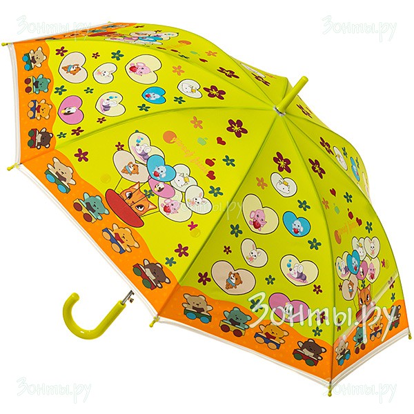 Детский зонт-трость зеленый с сердечками Magic Rain 14892-02, автомат
