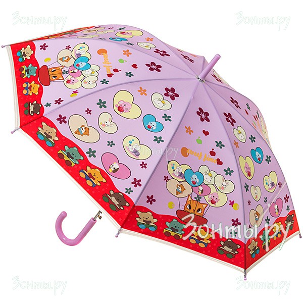 Детский зонт-трость для девочки с сердечками Magic Rain 14892-04, автомат