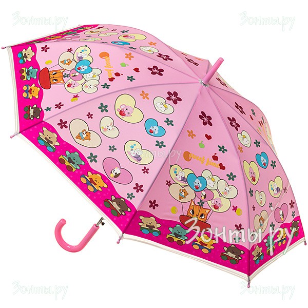 Детский зонт-трость розовый для девочки с сердечками Magic Rain 14892-05, автомат