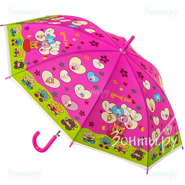 Детский зонт-трость сиреневый для девочки с сердечками Magic Rain 14892-06, автомат