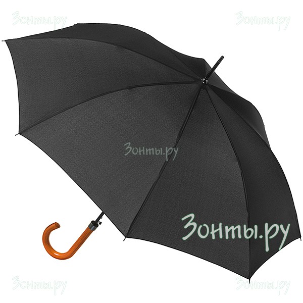 Черный зонт-трость Magic Rain 14004 с деревянной ручкой-крюк