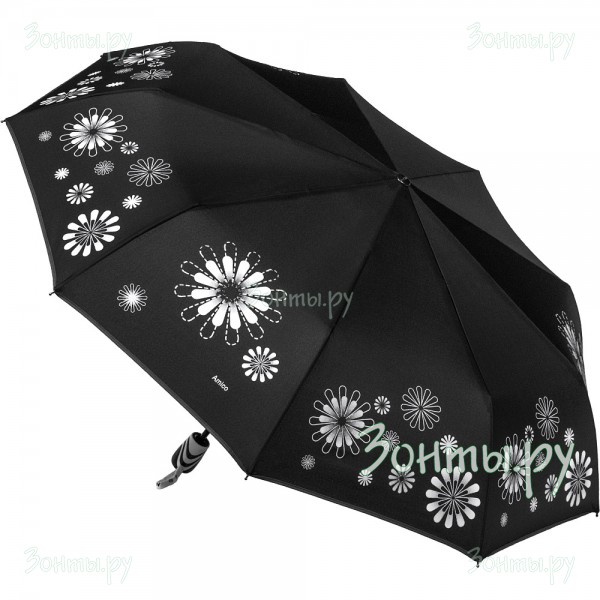 Недорогой черный зонт с цветами Amico 365-05 полный автомат
