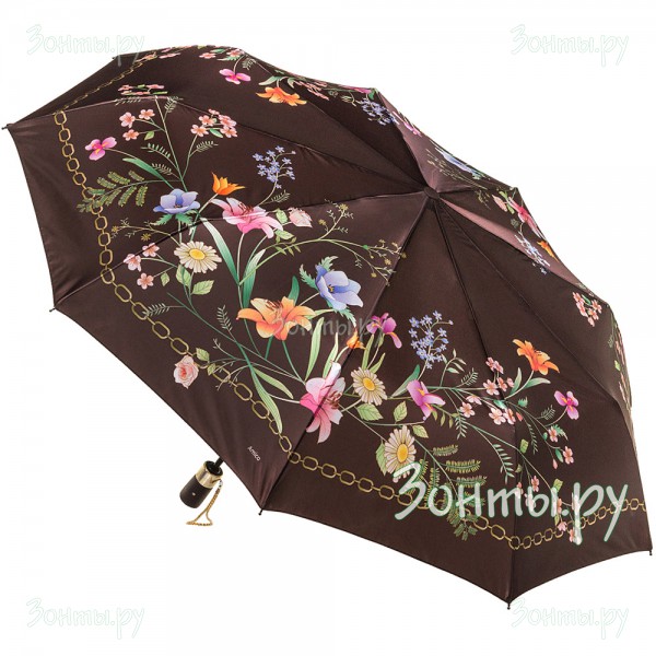 Женский сатиновый зонт с цветами Amico 2318-01 коричневый