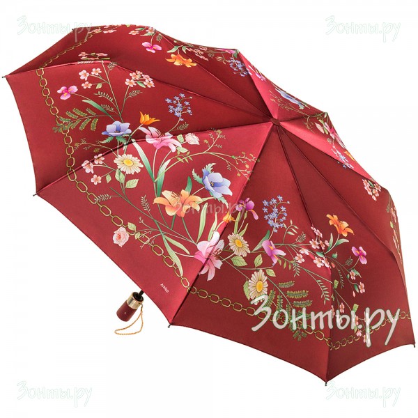 Женский сатиновый зонтик с цветами Amico 2318-03 красный