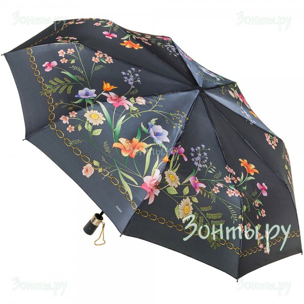 Блестящий женский зонт с цветами Amico 2318-04 серый