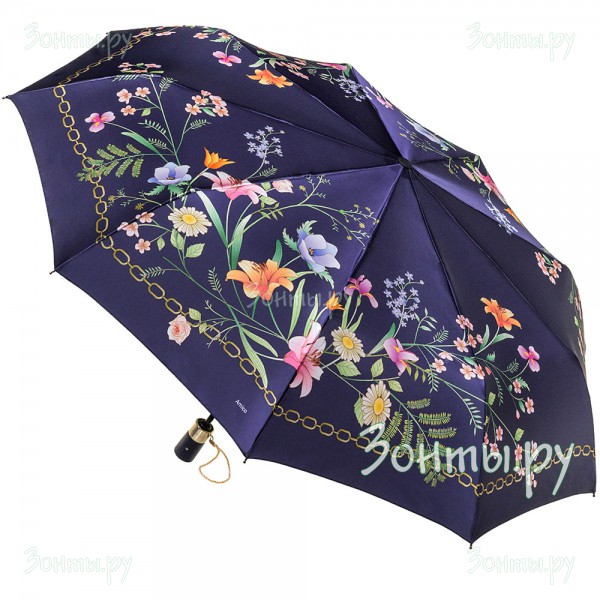Блестящий женский зонтик с цветами Amico 2318-05 синий