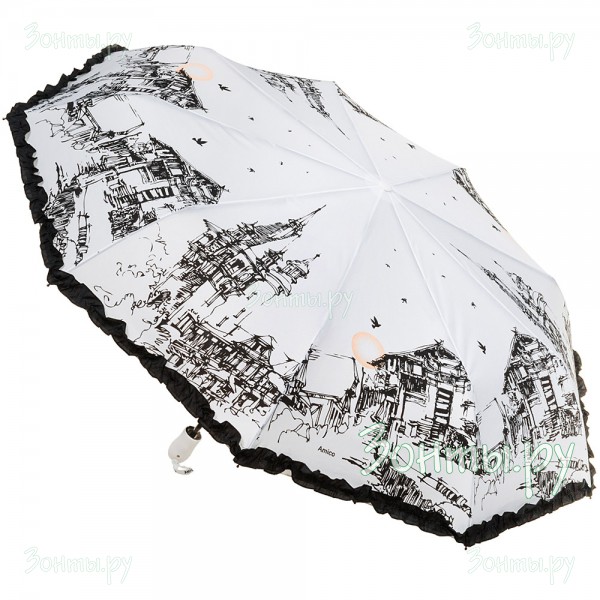 Женский зонт с кружевами по краю купола Amico 3016-07 в коробке
