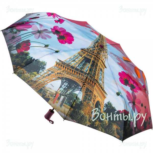 Женский зонт с Парижем и цветами Amico 6111-01 в подарочной коробке