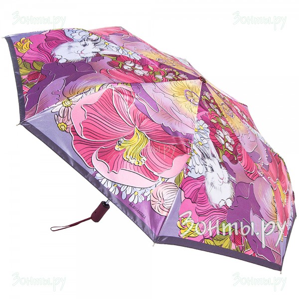 Сатиновый зонт Eleganzza А3-05-0357LS 05 с цветами и кроликом