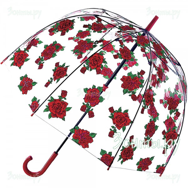 Прозрачный женский зонт-трость Fulton L042-3813 Розы