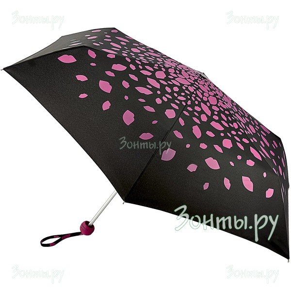 Женский зонтик с дизайнерским принтом Lulu Guinness L869-3798 RainingLipsPink