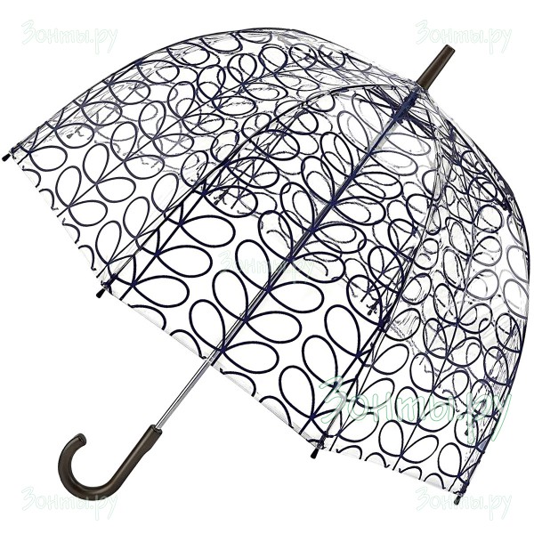Женский прозрачный зонт-трость от дизайнера Orla Kiely L746-3812 LinierLeafInk