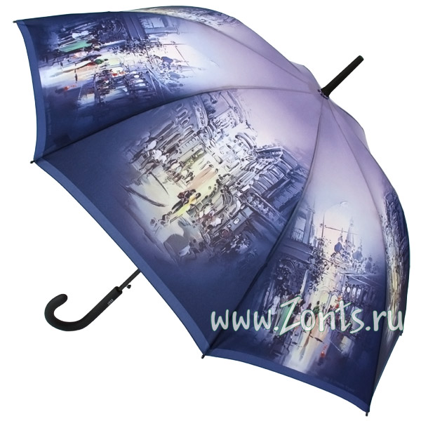 Зонтик-трость в синих тонах с городским рисунком Zest 21625x-153B