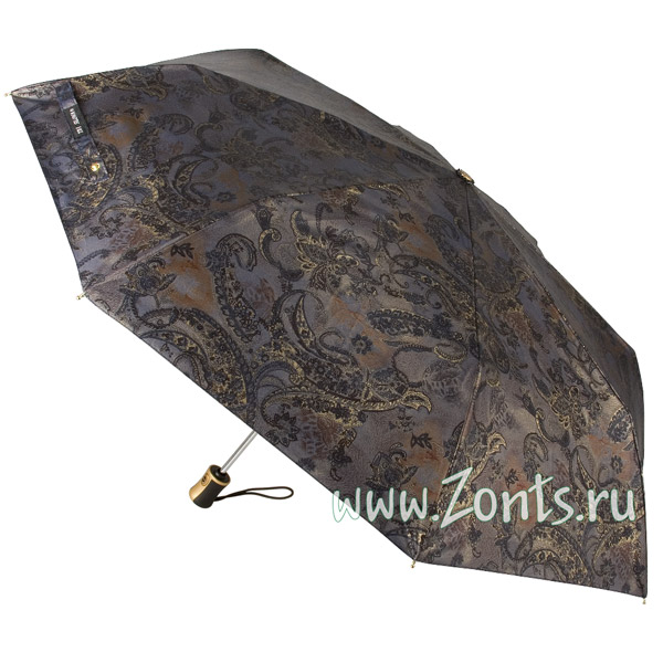Черный женский зонтик с рисунком Пейсли Три слона 275-16