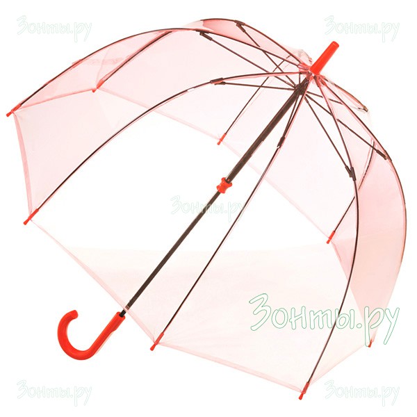 Прозрачный женский зонт-трость Fulton L041-041 Coral Birdcage-1 розового оттенка