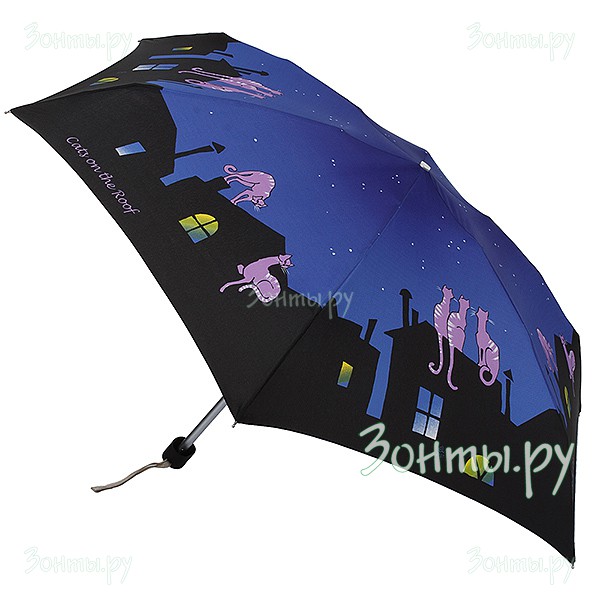 Женский плоский зонтик Zest 55516-45 с котами на крыше