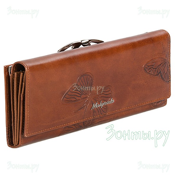 Женский кожаный кошелек с узором бабочек Malgrado 72031-3-7002D Brown