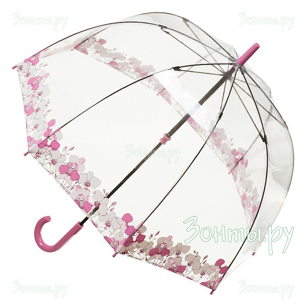 Прозрачный женский зонт-трость Fulton L042-3043 Orchid Fayse Birdcage-2