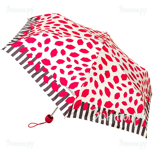 Легкий женский зонт с дизайнерским рисунком Lulu Guinness L718-3256 Lip Stripe Border