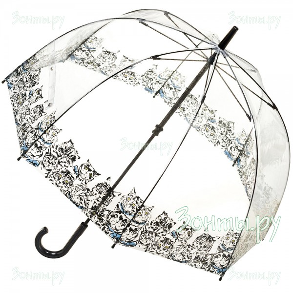 Женский зонт-трость с прозрачным куполом Fulton L042-3386 Bibis Cat Birdcage-2