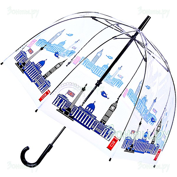 Прозрачный женский зонт-трость с рисунком Fulton L848-3415 National Gallery Skyline BirdCage-2